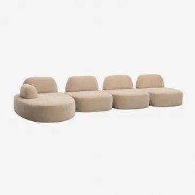 4-delige Linker Modulaire Chaise Longue Bank Bekleed Giorgia Chenille Licht Zandbruin - Sklum