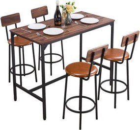 VEVOR Bartafelset (5-delig) met 4 barkrukken en afgeronde randen, rechthoekige bistrotafel, staande tafel (1200 x 600 x 915 mm), bistrotafel, eettafel, geschikt voor kantoor, minibar, eetkamer, woonkamer