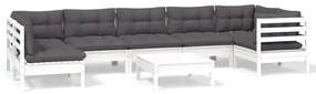 vidaXL 8-delige Loungeset met kussens grenenhout wit