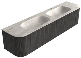 Mondiaz Kurve-dlux 190cm badmeubel ronding links/rechts shadow met 2 lades en deuren en wastafel stor small dubbel 2 kraangaten ostra