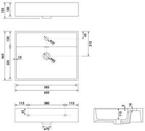 Brauer Lunar wastafel keramiek 60cm met kraangat wit glans