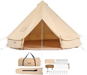 VEVOR Bell Tent 3 x 2 m Yurt Tent TC Katoen en stevige ijzeren palen met een PVC grondzeil Kampeertent Familietent 8 Vensters Groepstent voor Buitenavonturen