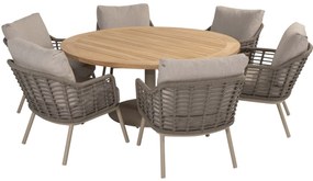 Puglia Saba low dining tuinset160ØxH69 cm 7 delig met latte onderstel teak Taste 4SO