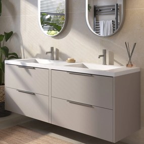 Saqu Lima badmeubel incl. dubbele glans witte wastafel 160x52x64cm mat greige – rvs greep