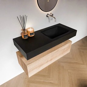 Zaro Alan badmeubel 110cm washed oak 1 lade met vrijhangende wastafel cloud rechts zonder kraangat urban