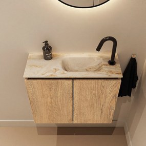 Mondiaz Ture DLux toiletmeubel 60cm washed oak met wastafel frappe rechts met kraangat