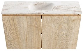 Mondiaz Ture DLux toiletmeubel 80cm washed oak met wastafel frappe midden zonder kraangat