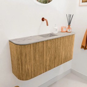 Mondiaz Joya DLux 95cm toiletmeubel ronding links/rechts oak met wastafel faye midden zonder kraangat glace