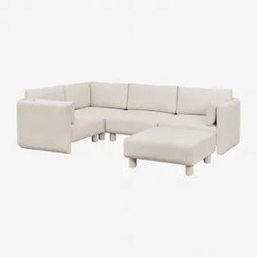 4-delige Modulaire Hoekbank En Poef In Artemisa Bouclé Stof Crèmebeige Boucléstof - Sklum
