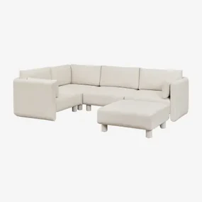 4-delige Modulaire Hoekbank En Poef In Artemisa Bouclé Stof Crèmebeige Boucléstof - Sklum