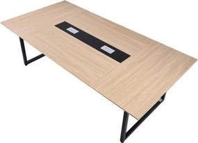 VEVOR Conferentietafel, vergadertafel voor 10 personen, 240 x 120 cm, rechthoekige seminartafel, vergadertafel, multifunctionele tafel, pauzetafel met metalen poten, ideaal voor kantoor, vergaderruimte, bruin