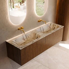 Mondiaz Kurve-dlux 150cm badmeubel dusk met 2 lades en wastafel stor small dubbel zonder kraangat glace