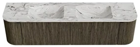 Mondiaz Kurve-dlux 180cm badmeubel ronding links/rechts shadow met 2 lades en deuren en wastafel leaf dubbel zonder kraangat glace