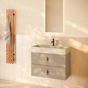 Muebles Murcia badmeubel ribbelfront 80cm macchiato met White Travertin wastafel met kraangat