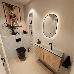 MONDIAZ TURE-DLUX 100cm toiletmeubel Washed Oak. EDEN wastafel Opalo positie midden. Met 1 kraangat. TUREDX100WASM1OPA