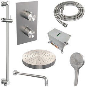 Brauer Stripe inbouw regendouche met 25cm hoofddouche, met gebogen muurarm, glijstang en 3 standen handdouche set 23 RVS geborsteld PVD