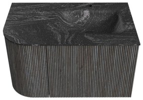 Mondiaz Kurve-dlux 75cm badmeubel ronding links shadow met 1 lade en deur en wastafel grunne kraangat rechts lava