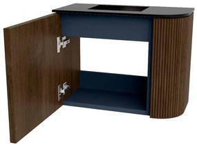 Mondiaz Joya 50cm toiletmeubel ronding rechts walnut met wastafel faye links 1 kraangat urban