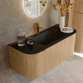 Mondiaz Kurve 110cm badmeubel ronding links/rechts oak met 1 lade en 2 deuren en wastafel cloud midden 1 kraangat urban