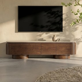 TV Meubel Walnoot Met Travertin - 200x40x55cm.