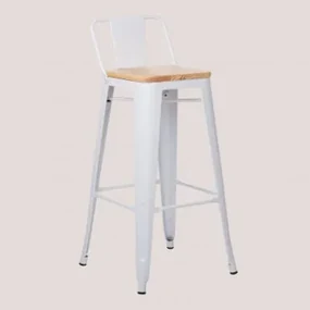 Lix 75cm Hoge Kruk Met Rugleuning Van Staal En Hout Wit - Sklum
