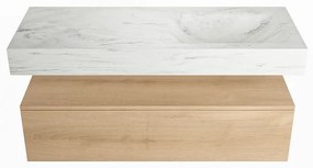 Mondiaz Alan DLux badmeubel 120cm washed oak 1 lade met wastafel opalo rechts 1 kraangat