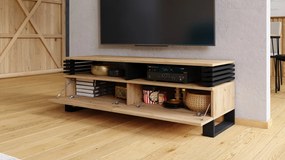 GOKEE RTV-145 Eiken Craft Goud/Zwart mat - MODERNE KAST VOOR ONDER DE TELEVISIE MET LAMELLEN