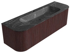 Mondiaz Kurve-dlux 150cm badmeubel ronding links/rechts ruby met 1 lade en 2 deuren en wastafel big medium midden 1 kraangat lava