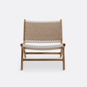 Lounge fauteuil in teak en gevlochten koord, Amanda