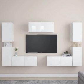 vidaXL 7-delige Tv-meubelset spaanplaat hoogglans wit