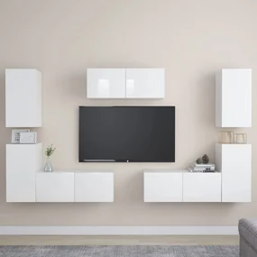 vidaXL 7-delige Tv-meubelset spaanplaat hoogglans wit