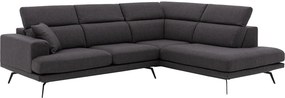 Goossens Hoekbank Viggo donkerbruin, stof, 2,5-zits, modern design met ligelement rechts