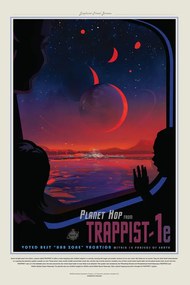 Kunstreproductie Trappist 1E (Planet & Moon Poster) - Space Series (NASA)