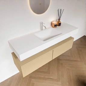 Zaro Alan badmeubel 140cm sand 2 lades met vrijhangende wastafel cloud midden 1 kraangat talc