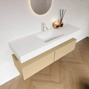 Zaro Alan badmeubel 140cm sand 2 lades met vrijhangende wastafel cloud midden 1 kraangat talc