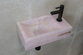 Saniclear Pink Onyx fonteinset met rechte kraan in mat zwart