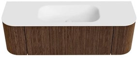 Mondiaz Kurve 140cm badmeubel ronding links/rechts walnut met 1 lade en 2 deuren en wastafel big small midden zonder kraangat