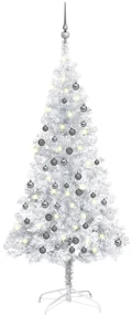 vidaXL Kunstkerstboom met LED's en kerstballen 150 cm PET zilverkleur