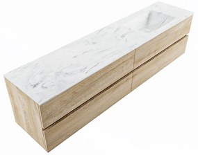 Mondiaz Vica DLux badmeubel 200cm washed oak 4 lades met wastafel opalo rechts zonder kraangat