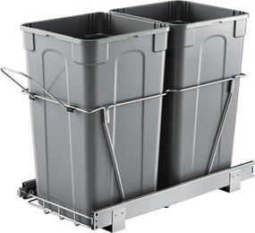 VEVOR 27 Qt + 27 Qt uittrekbare prullenbak voor keukenkastjes, dubbele prullenbak onder de gootsteen, ondergemonteerde afvalcontainer, met robuust metalen volledig uitschuifbaar schuifsysteem en handgreep