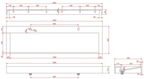 Fontana Gala zwart badmeubel ribbelfront met vrijhangende wastafel 160cm 2 kraangaten