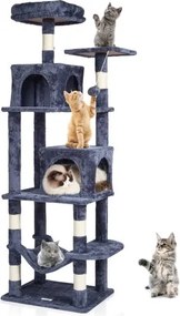 VEVOR Kattenboom voor binnenkatten, 160 cm kattentoren met 2 kattenhuizen, sisal krabpaal, hangmat, zitstok, springplatforms, groot kattenmeubel, activiteitencentrum met hangende bal, donkergrijs