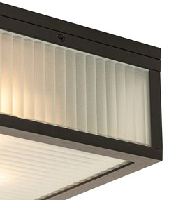 Smart buiten plafondlamp met dimmer zwart met ribbel glas incl. Wifi A60 - Charlois Modern E27 IP44 Buitenverlichting vierkant