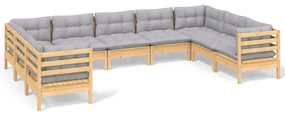 vidaXL 9-delige Loungeset met grijze kussens grenenhout