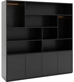 Goossens Basic Buffetkast Madrid, 4 dichte deuren 8 open vakken, zwart melamine, 184 x 191 x 45 cm, elegant chic
