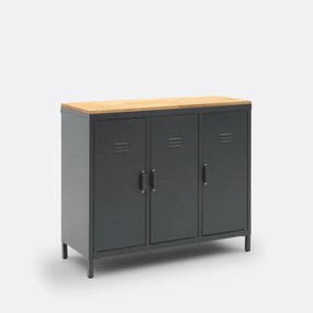 Kast/Vestiaire in metaal en eik, 3 deuren Hiba