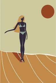 Ilustratie Flat Illustration of surfer girl surfing, LucidSurf