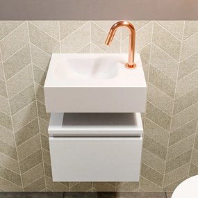 Mondiaz Andor toiletmeubel 40cm mat wit met witte wastafel links met kraangat