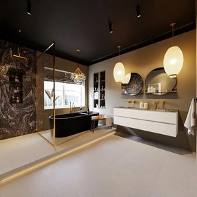 Mondiaz Vica DLux badmeubel 150cm talc 4 lades met wastafel lava dubbel zonder kraangat