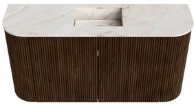 Mondiaz Joya DLux 85cm toiletmeubel ronding links/rechts walnut met wastafel faye midden 1 kraangat frappe